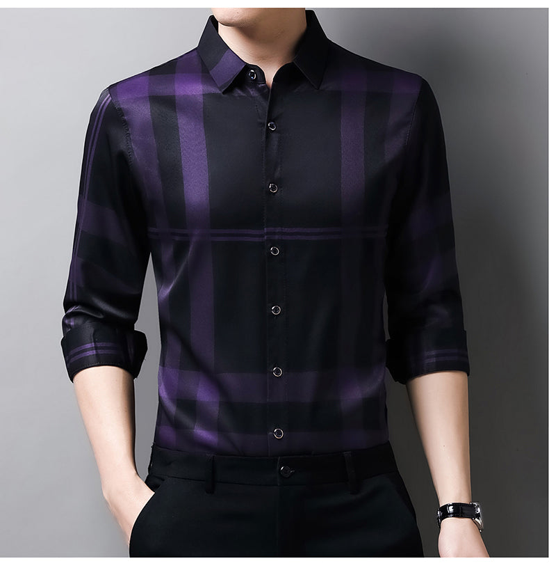 Camisa Social Xadrez Estilo Street Formal Moda Inverno Casual Botão  Masculino